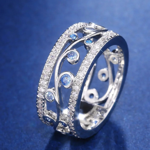 💝 Eternity Dainty Sea Blue Gems Twisted Vines Trendy Rings for Women, PD542 - Picture 2 of 4